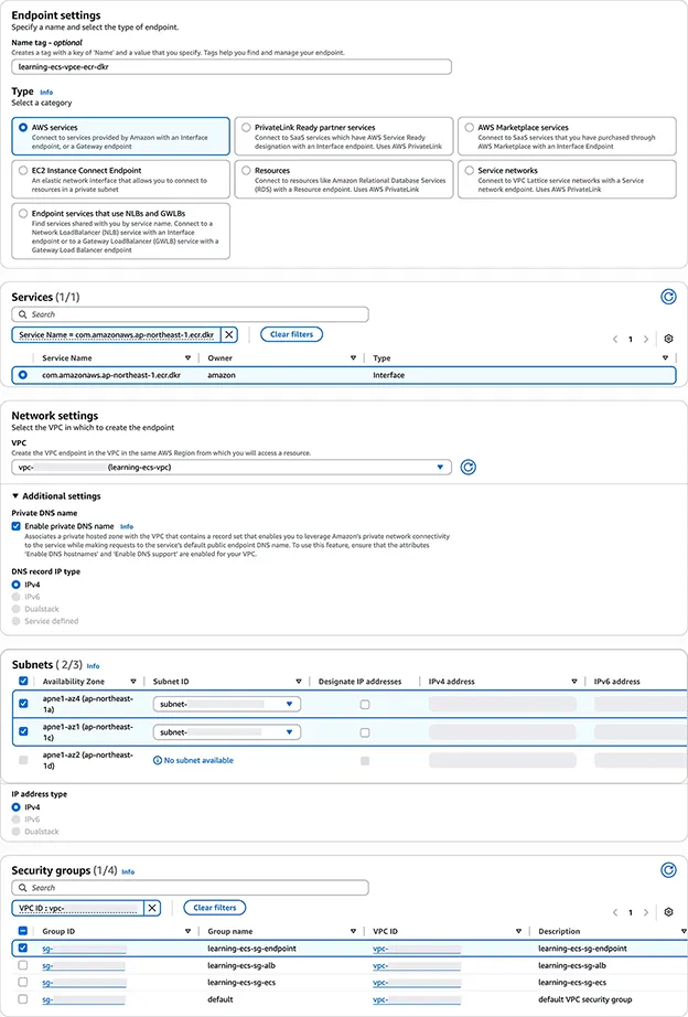 AWS console create VPC endpoint