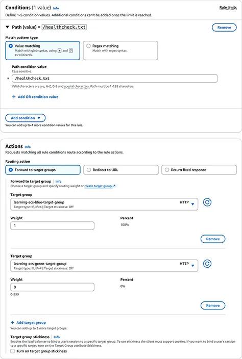 AWS console add listener rule
