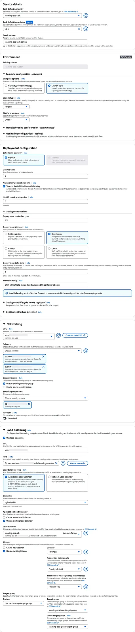 AWS console create ECS service